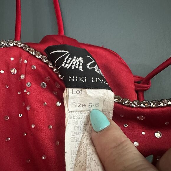 Vintage 90s Y2K Zum Zum Niki Livas Prom Gown Red Dress Rhinestone Fairy Corset 5 - Picture 4 of 11